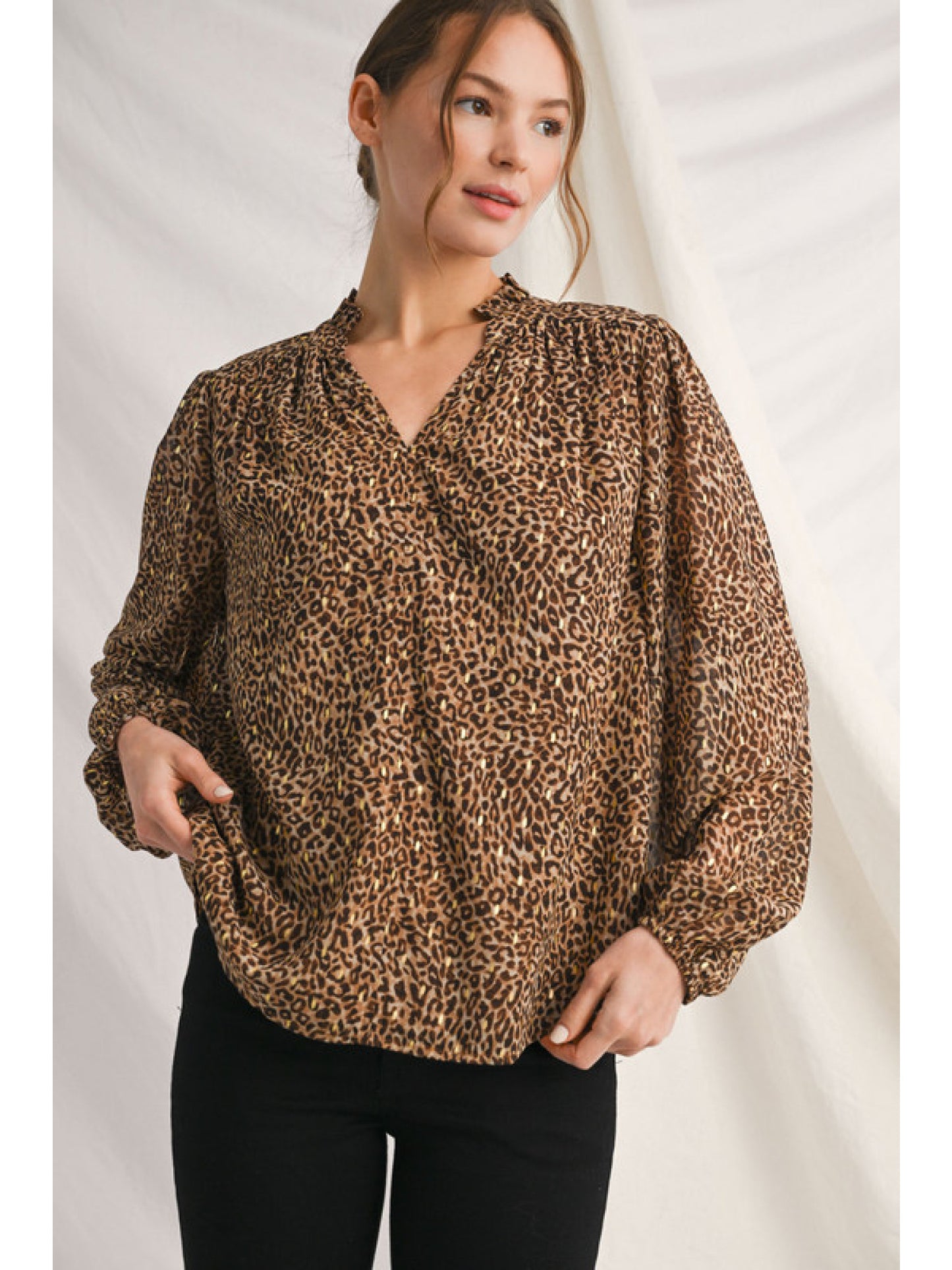 Gold Flecked Vneck Leopard Blouse