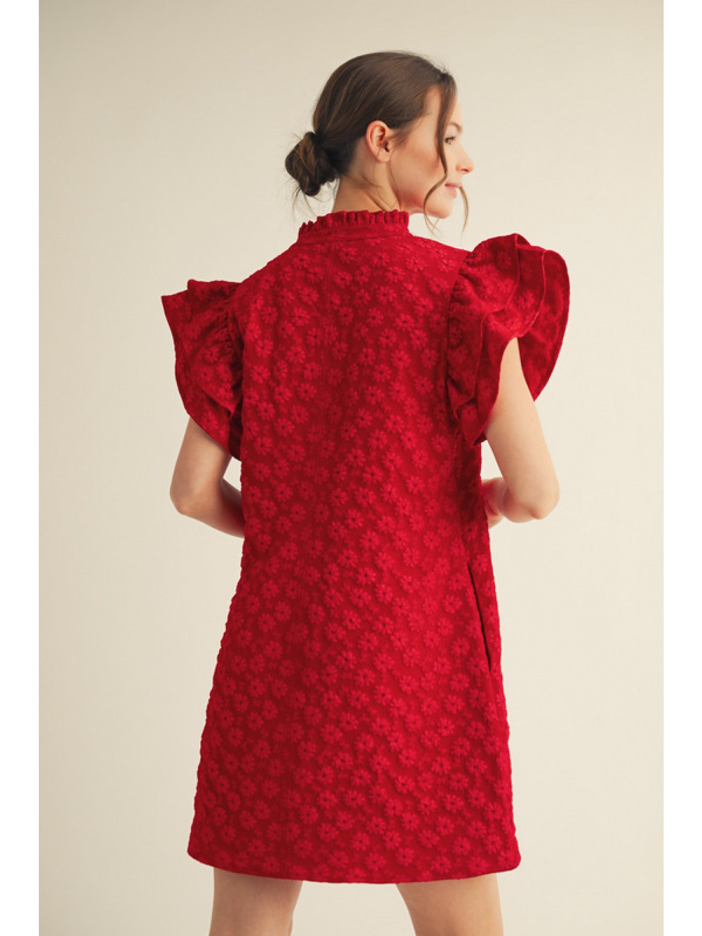 Red Floral embroidered dress