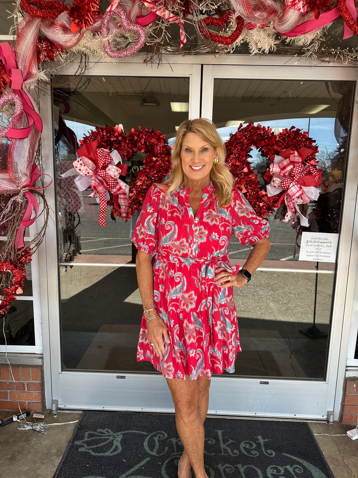 Red Whisper Puff Sleeve Tiered Dress