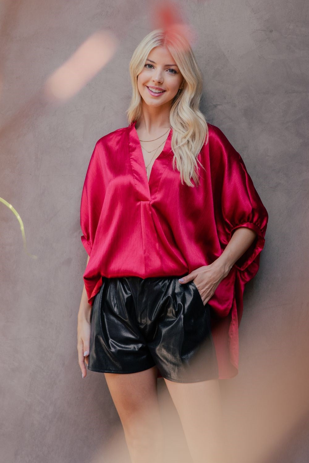 Burgundy Satin Placket top