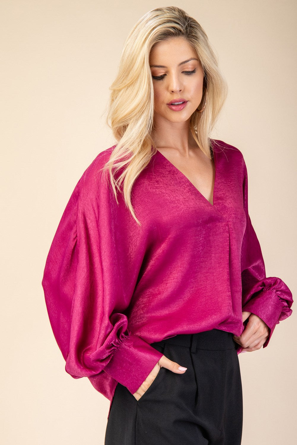 Plum Balloon Sleeve Top