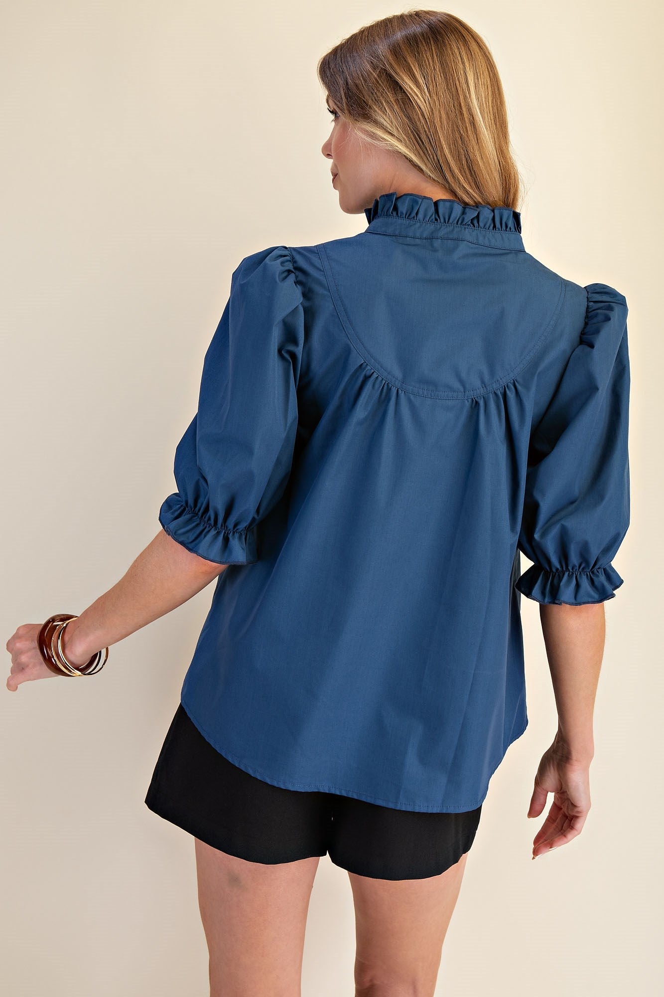 Solid Teal Puff Sleeve Woven Top