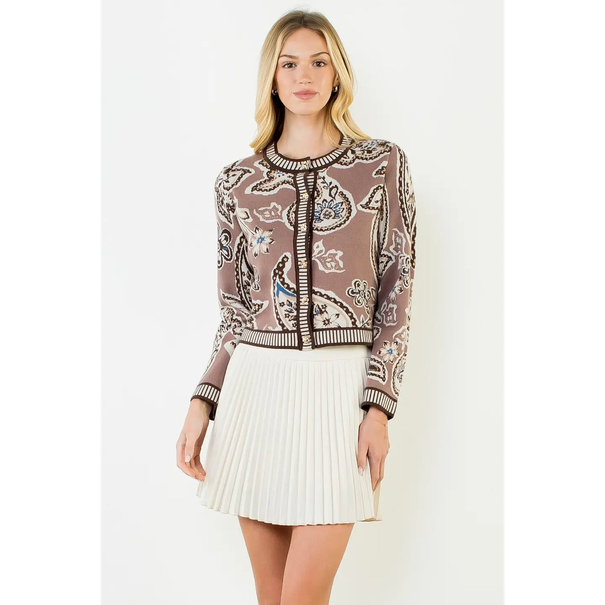 Taupe Paisley Sweater Cardigan