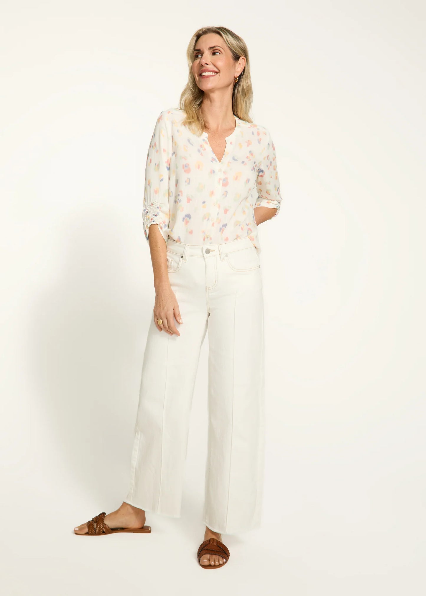 Olivia Ivory Front Seam Wide Leg Ankle Jean