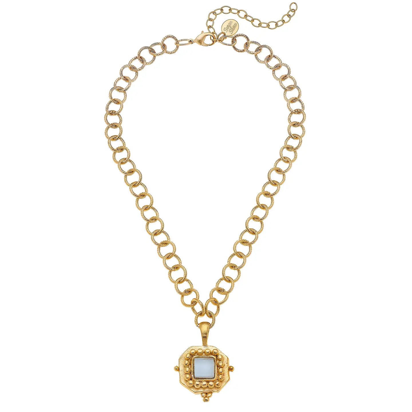 Square White French Glass Necklace