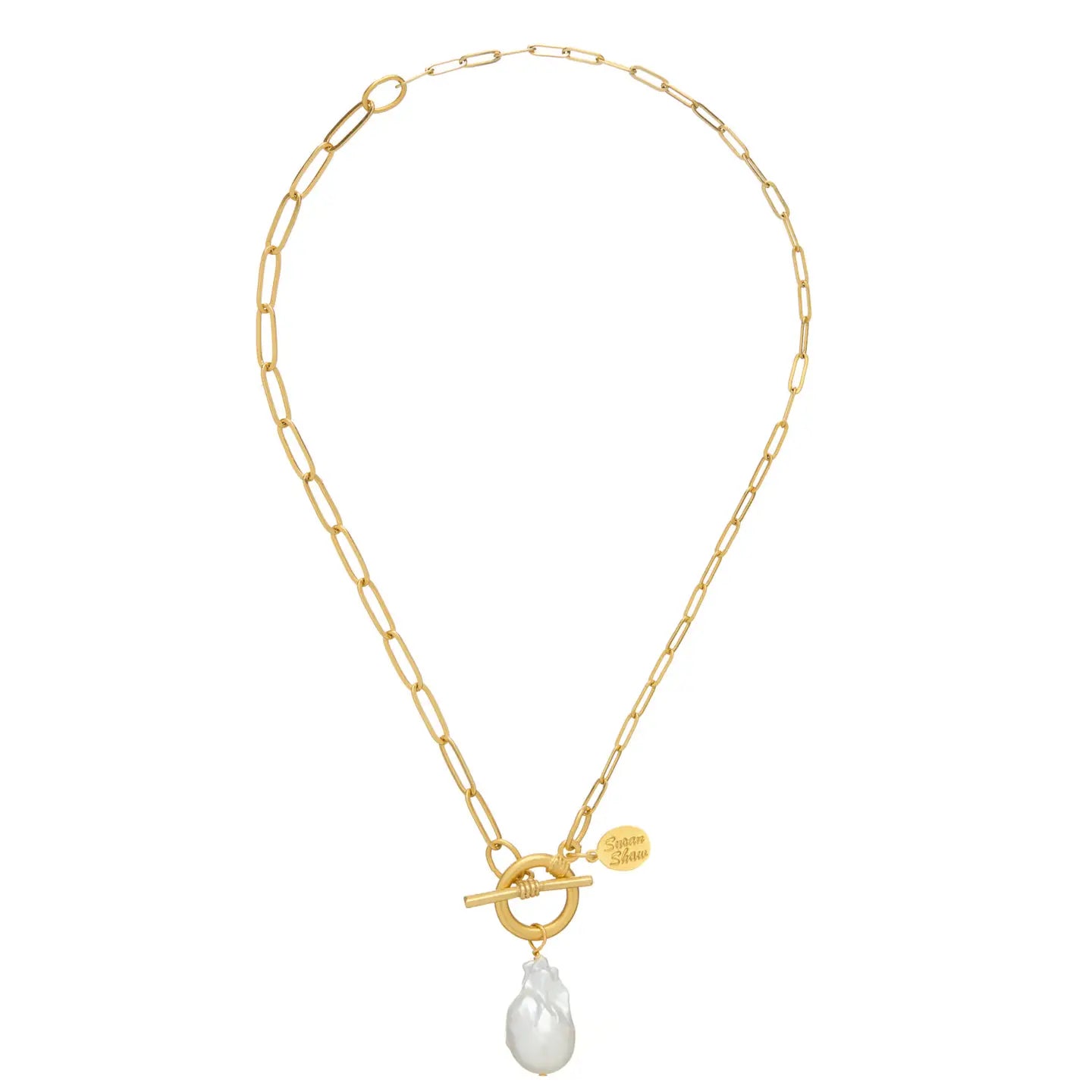 Paperclip Baroque Pearl Toggle Necklace