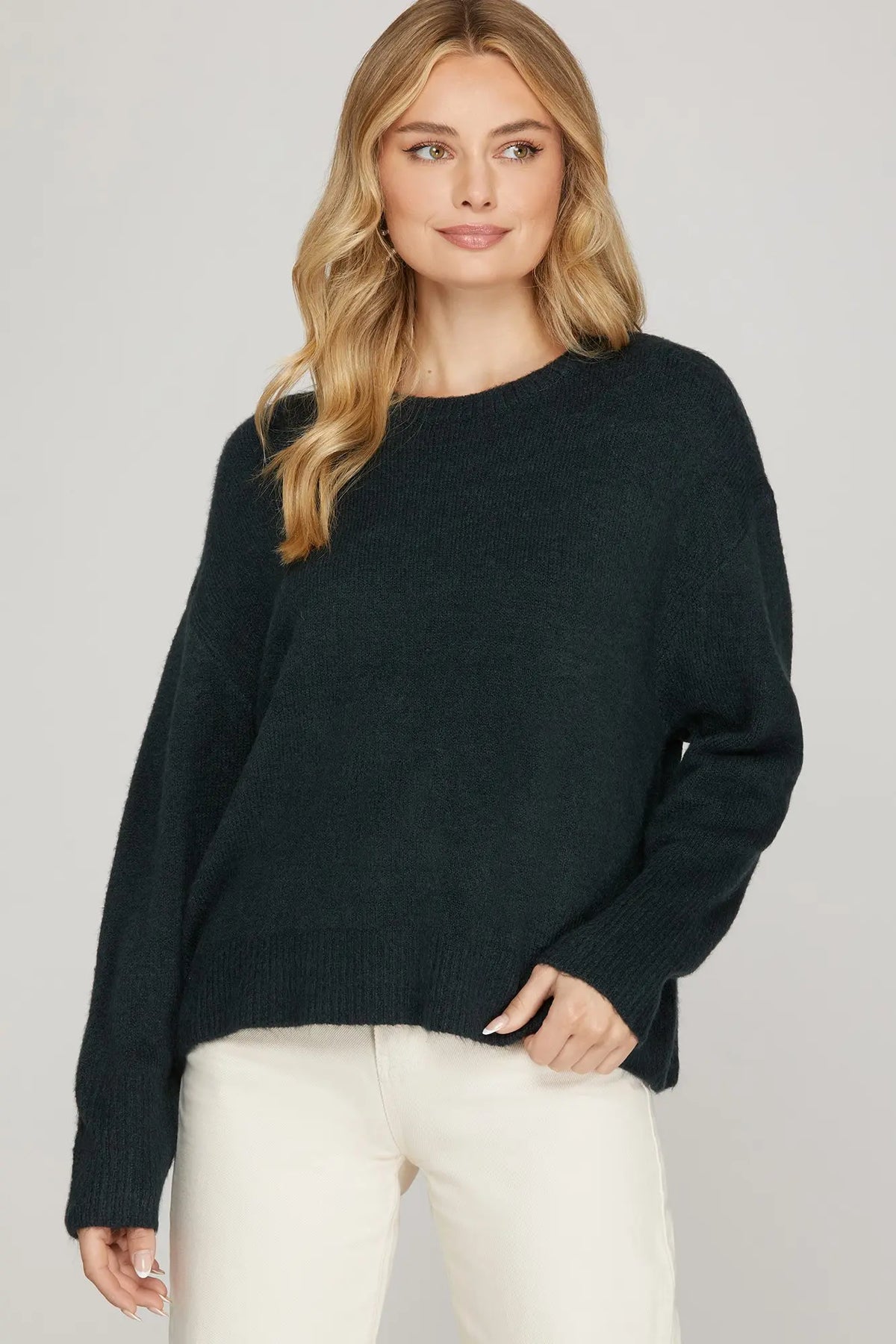 Green Long Sleeve Round Neck Sweater