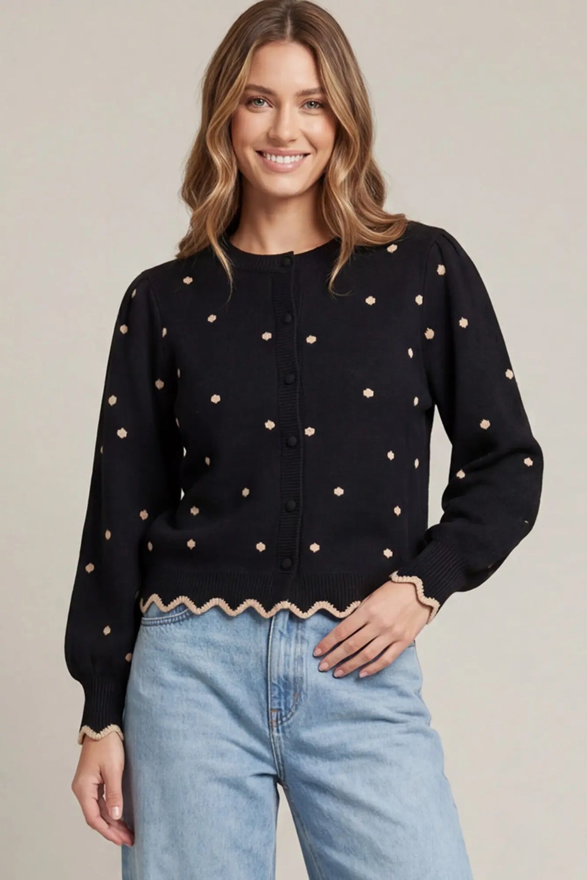Black Long Sleeve button down polkadot cardigan