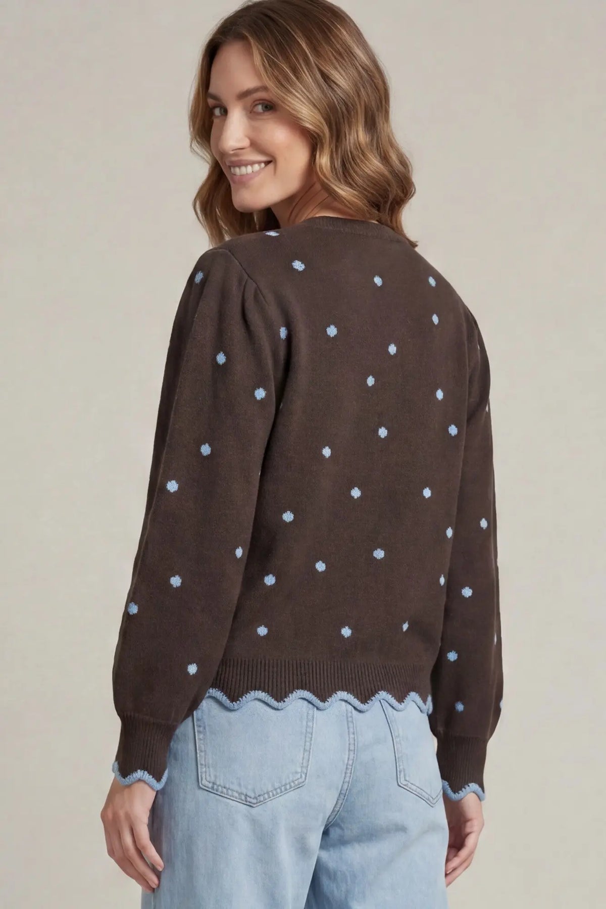 Brown & Blue long sleeve polkadot cardigan