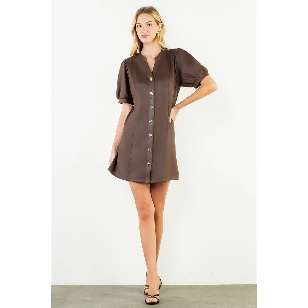 Brown Suede Gold Button Dress