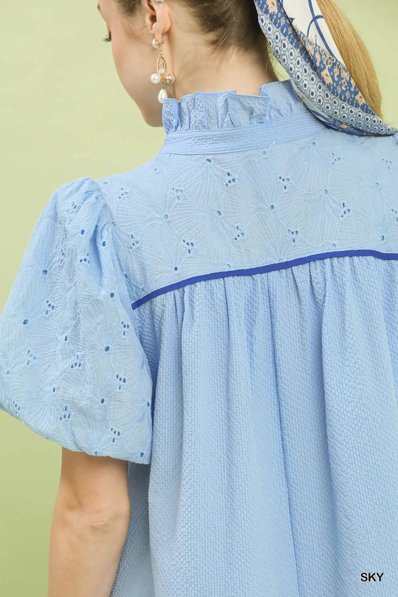 Sky Blue Short Sleeve ruffle v-neck dress