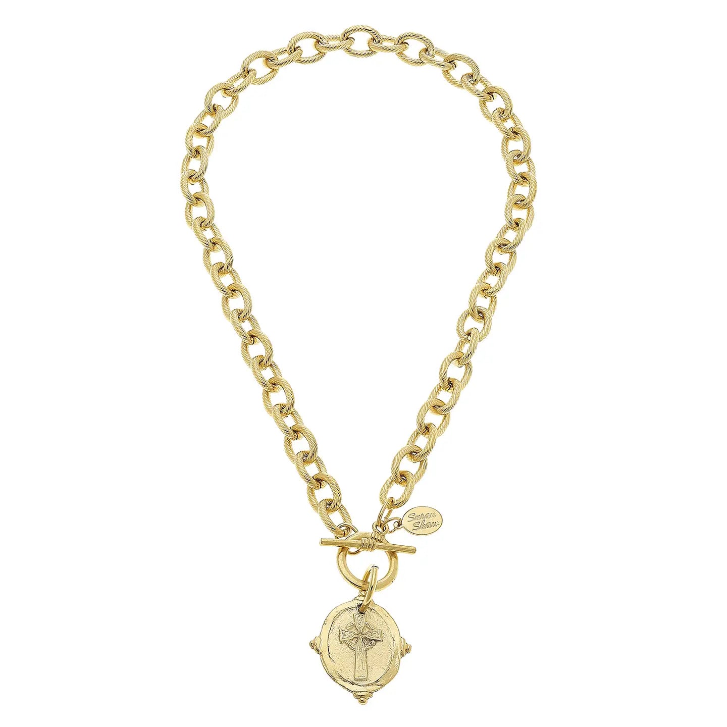 Handcast Gold Cross Intagilo Toggle Necklace
