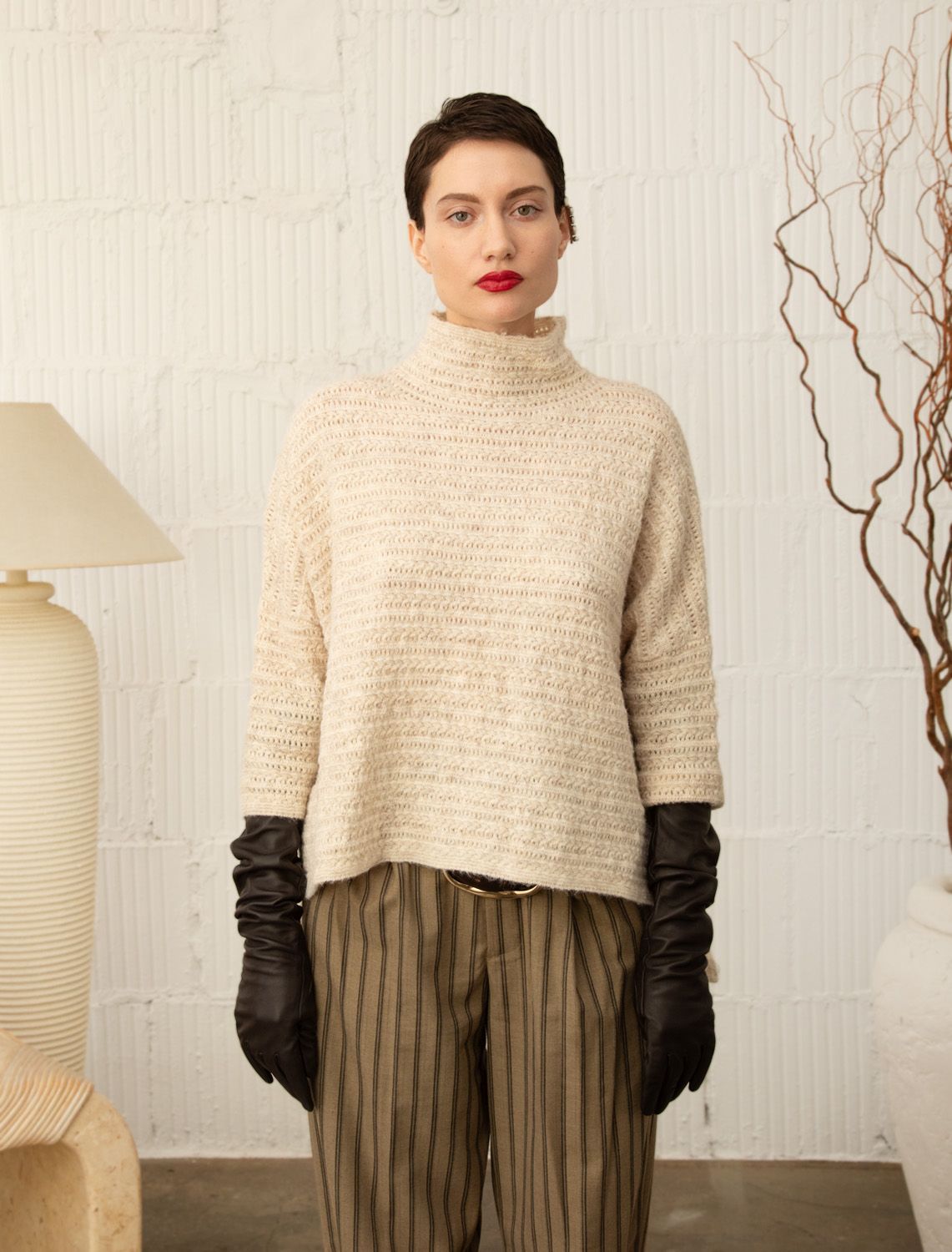 Boho Romana Oatmeal Heathered 3/4Slv Turtlenk