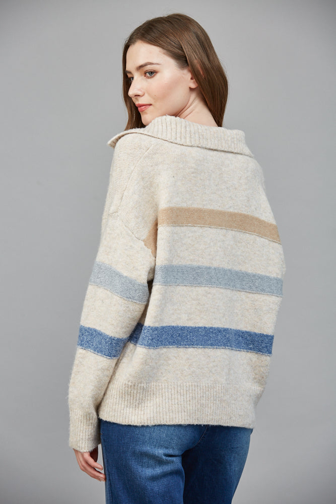 Oatmeal & blue collared sweater