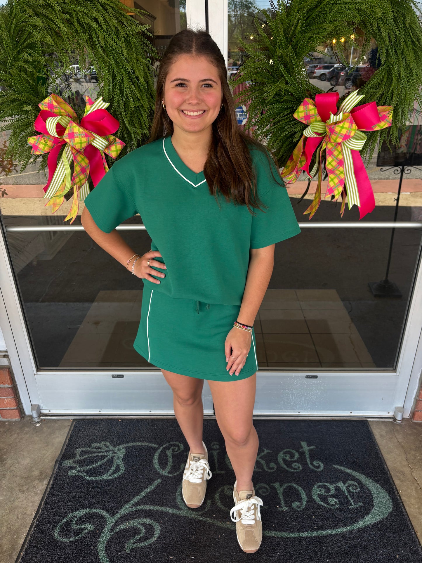 Green w/ Cream Piping Skort SET