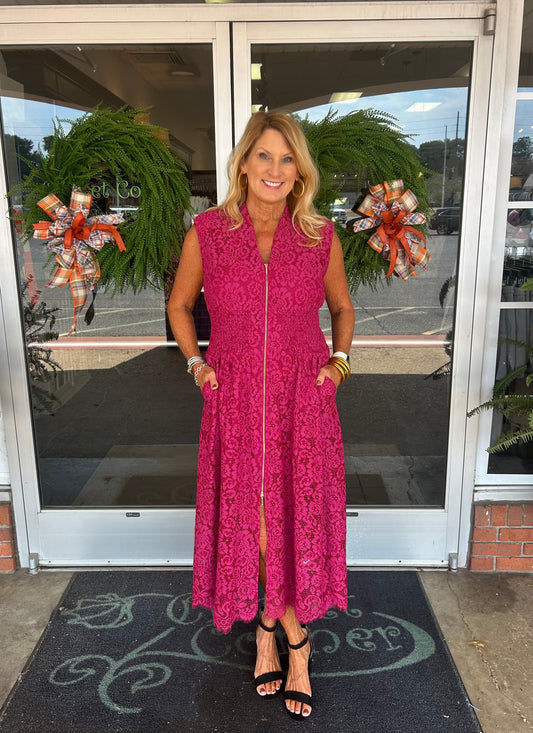 Merlot Front ZIp Lace Dress