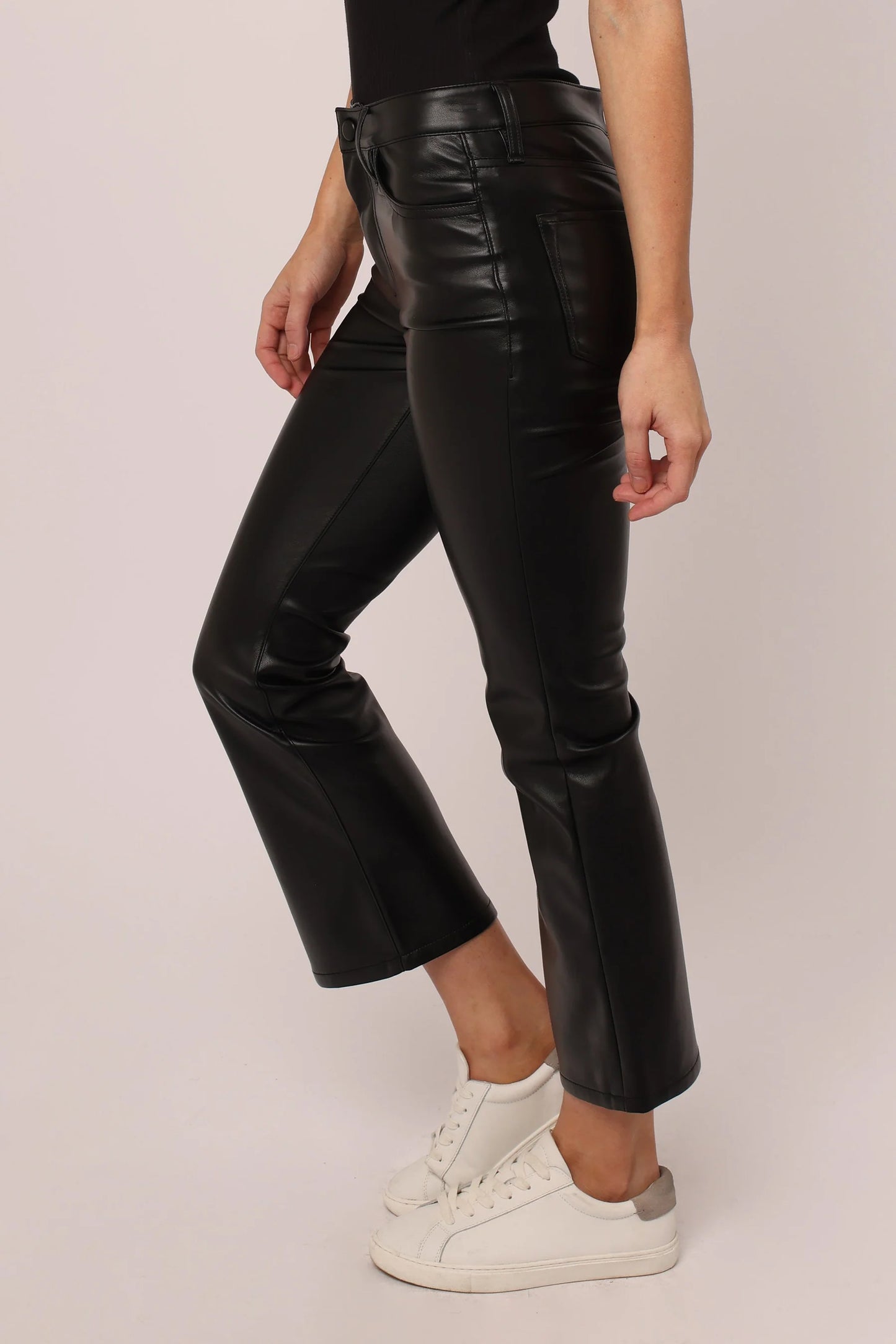 Jeanne- Black Pleather Midrise Flare