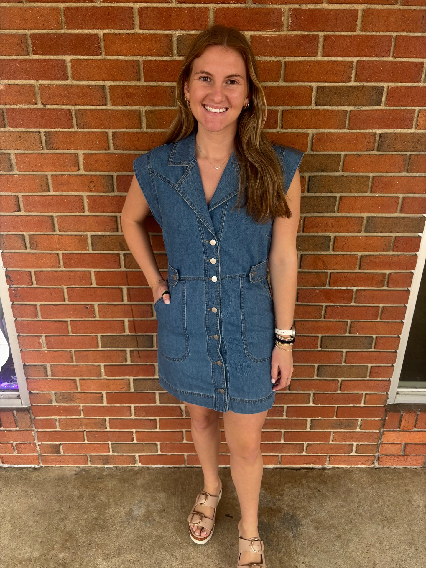 Denim Sleeveless Utility Pocket Dress