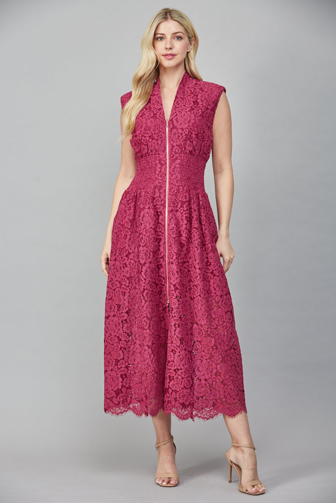 Merlot Front ZIp Lace Dress