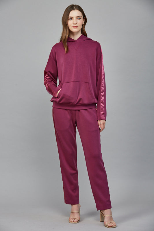 Wine Berry- Satin Trim track suit