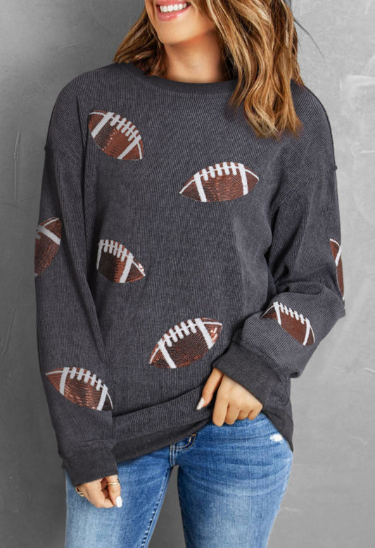 Gray Sequin Football Corded Sweatshirt