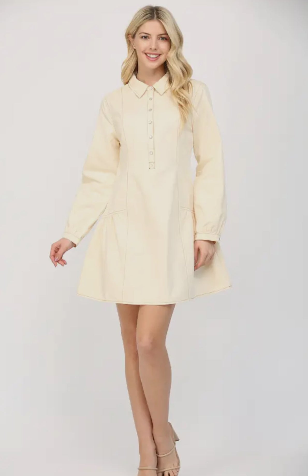 Ivory Long Sleeve Denim Dress