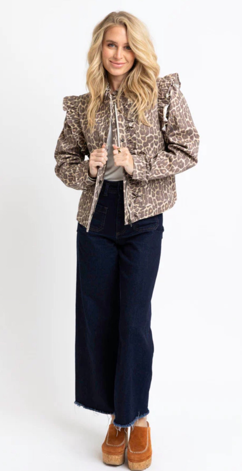 leopard Denim Ruffle Novelty Jacket