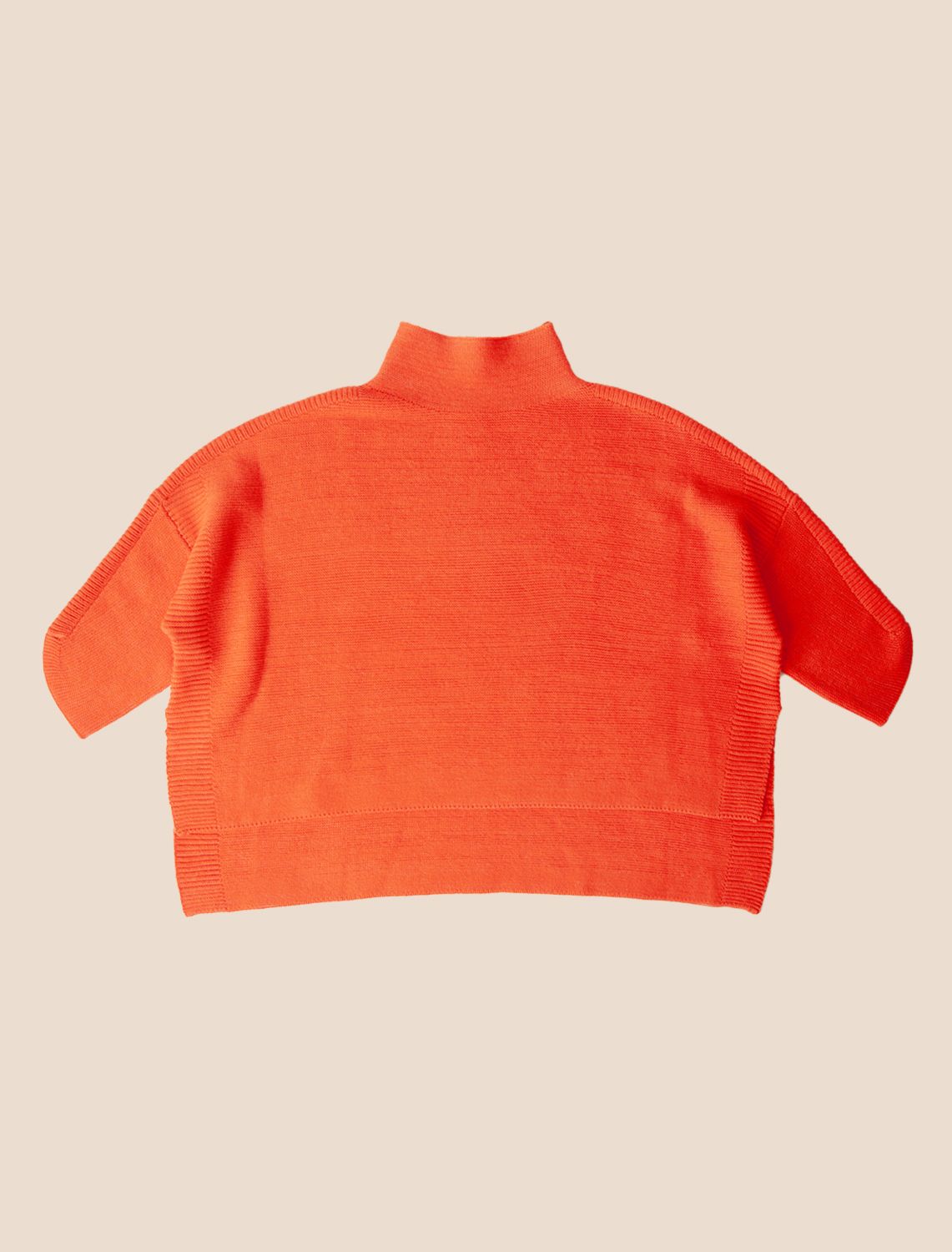 Boho Orange 3/4Slv Sidelit Turtlenk Sweater