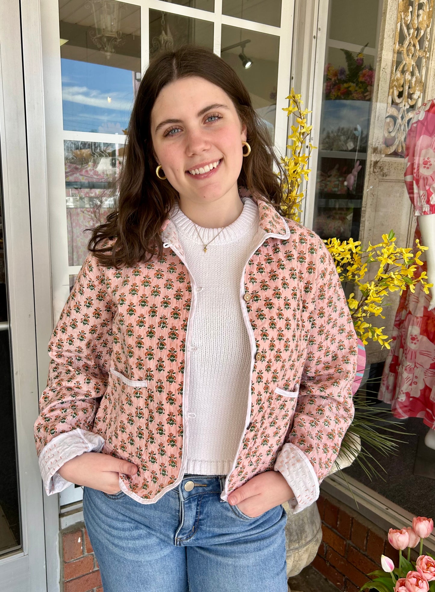 Birdie Light Weight Cotton Printed Crop Jacket