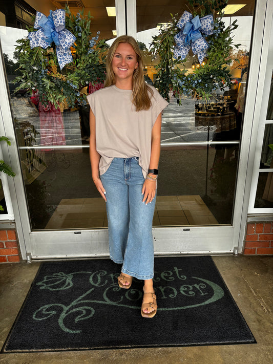 solid greige scoop muscle tee