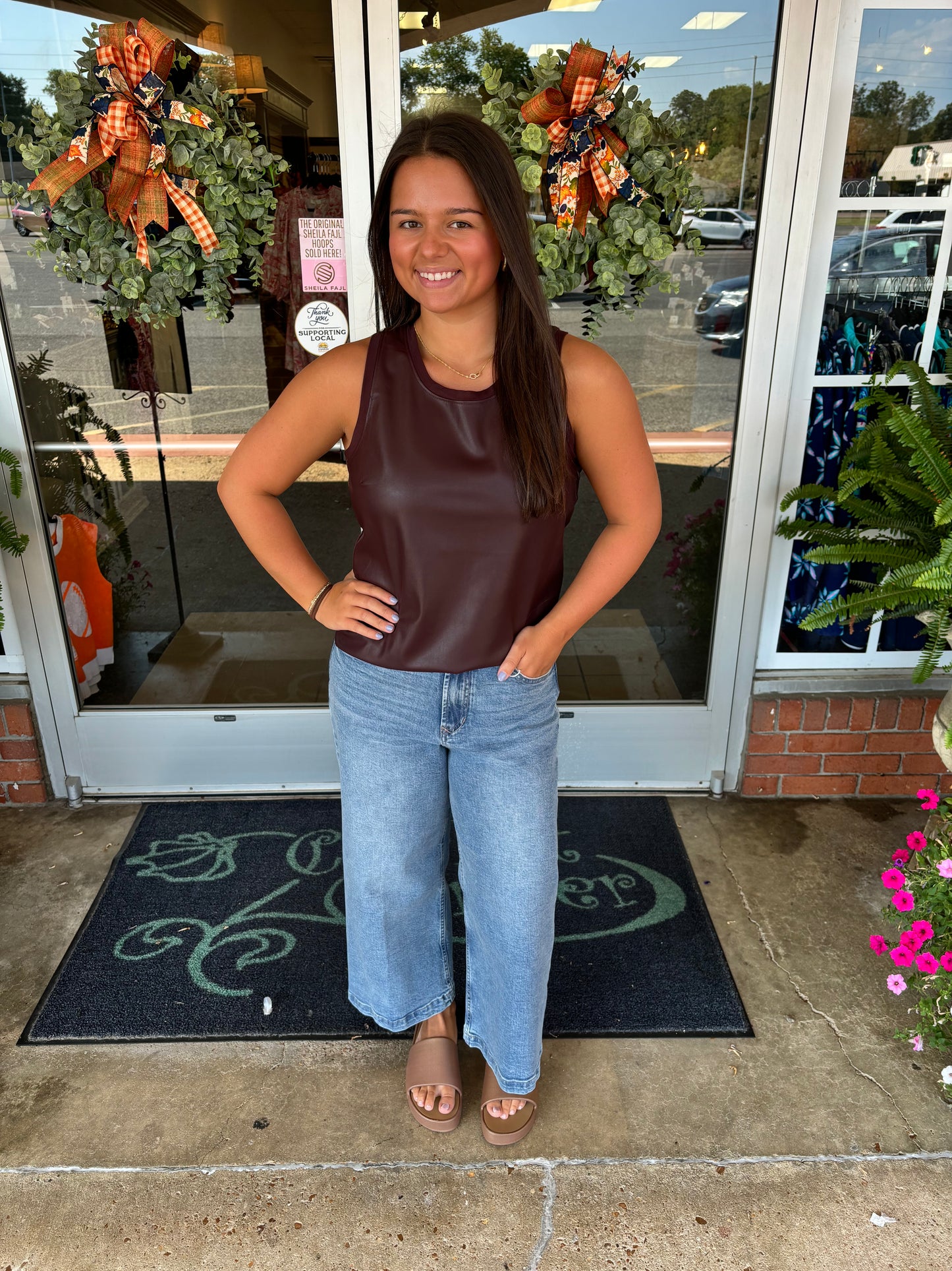 Maroon Pleather Front Knit Tank Carmela