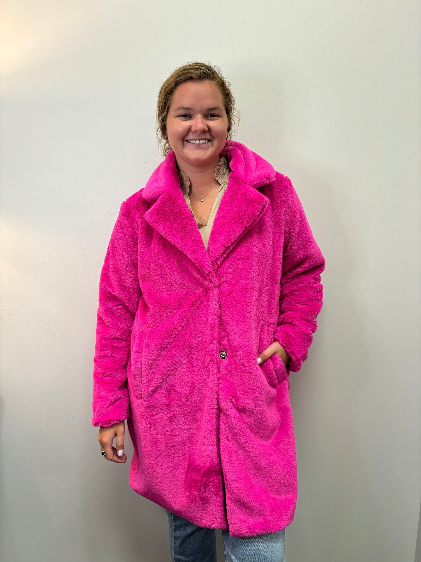Faux Fur Button Up Coat