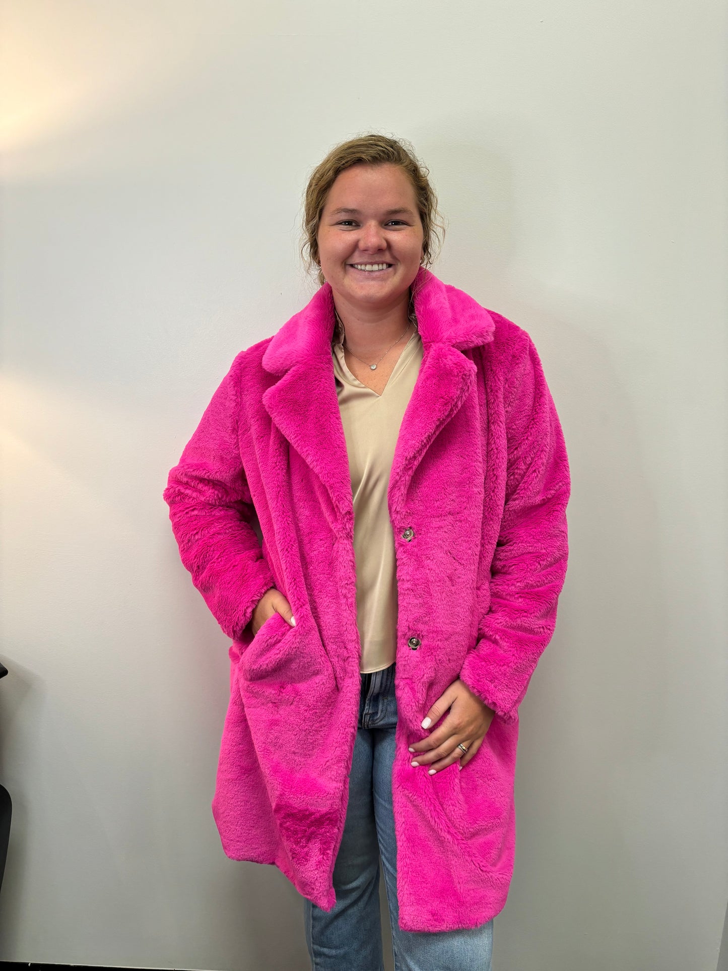 Faux Fur Button Up Coat