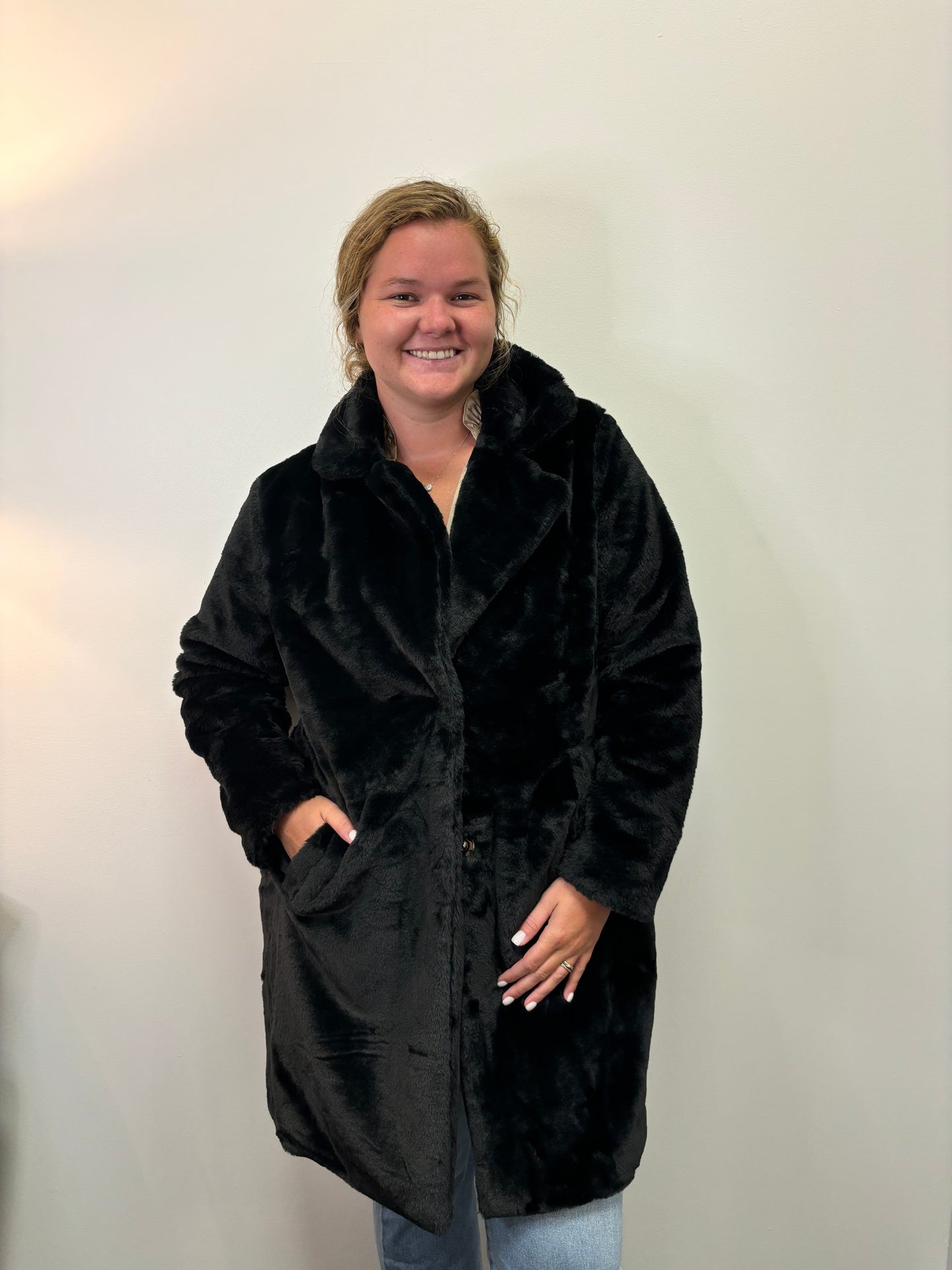 Faux Fur Button Up Coat