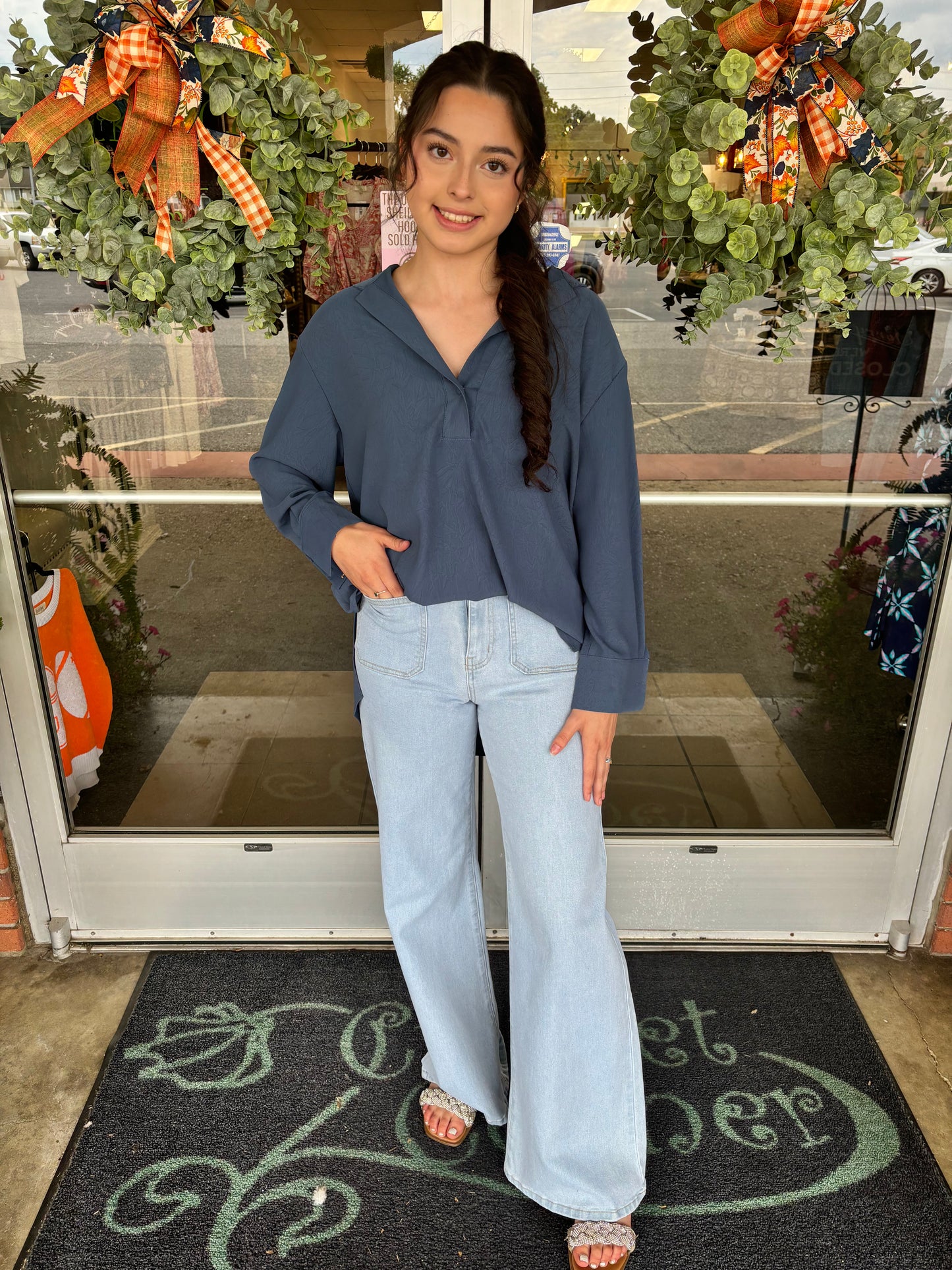 navy long slv top
