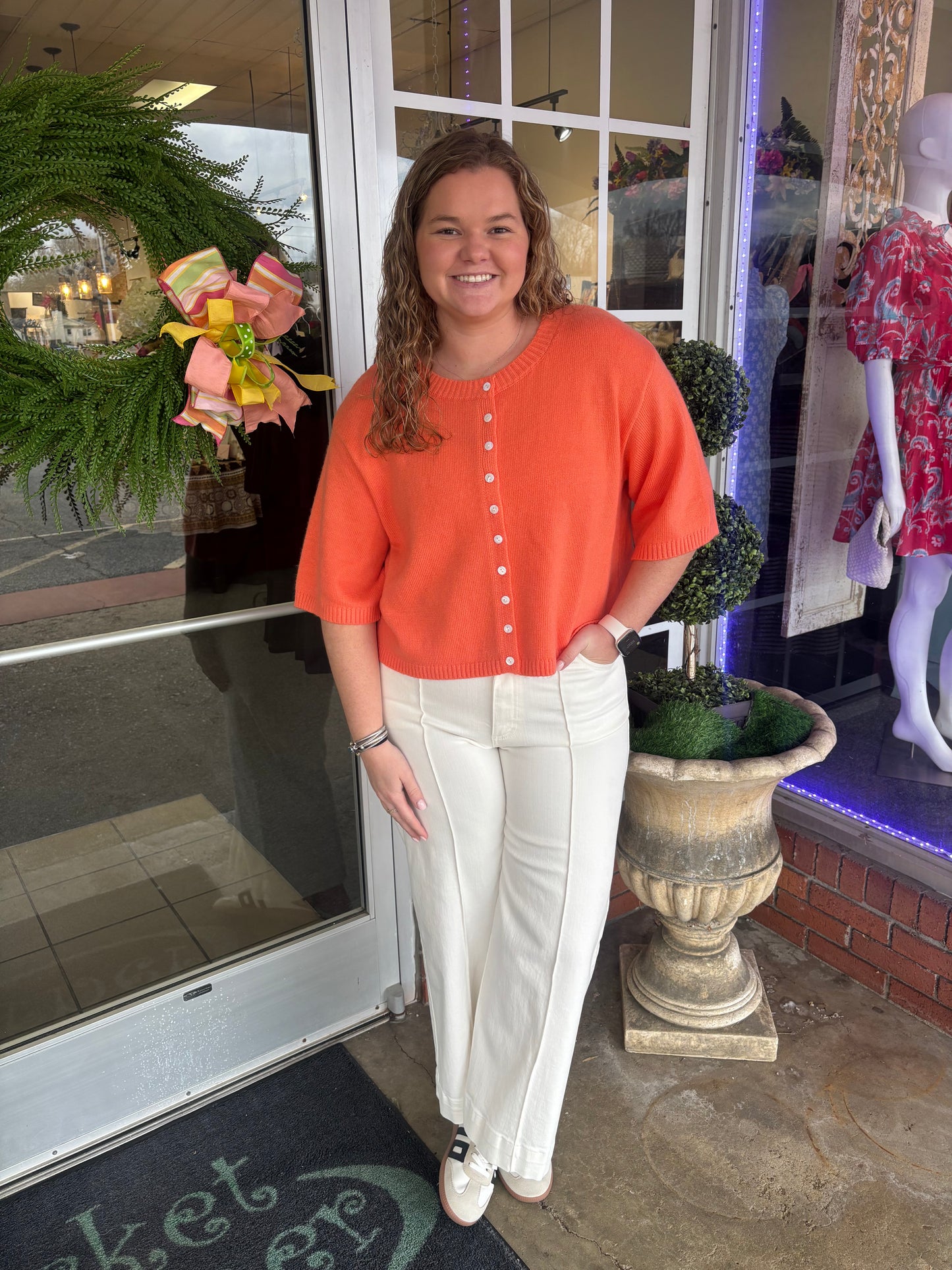 Tangerine Short Sleeve Sweater Cardigan