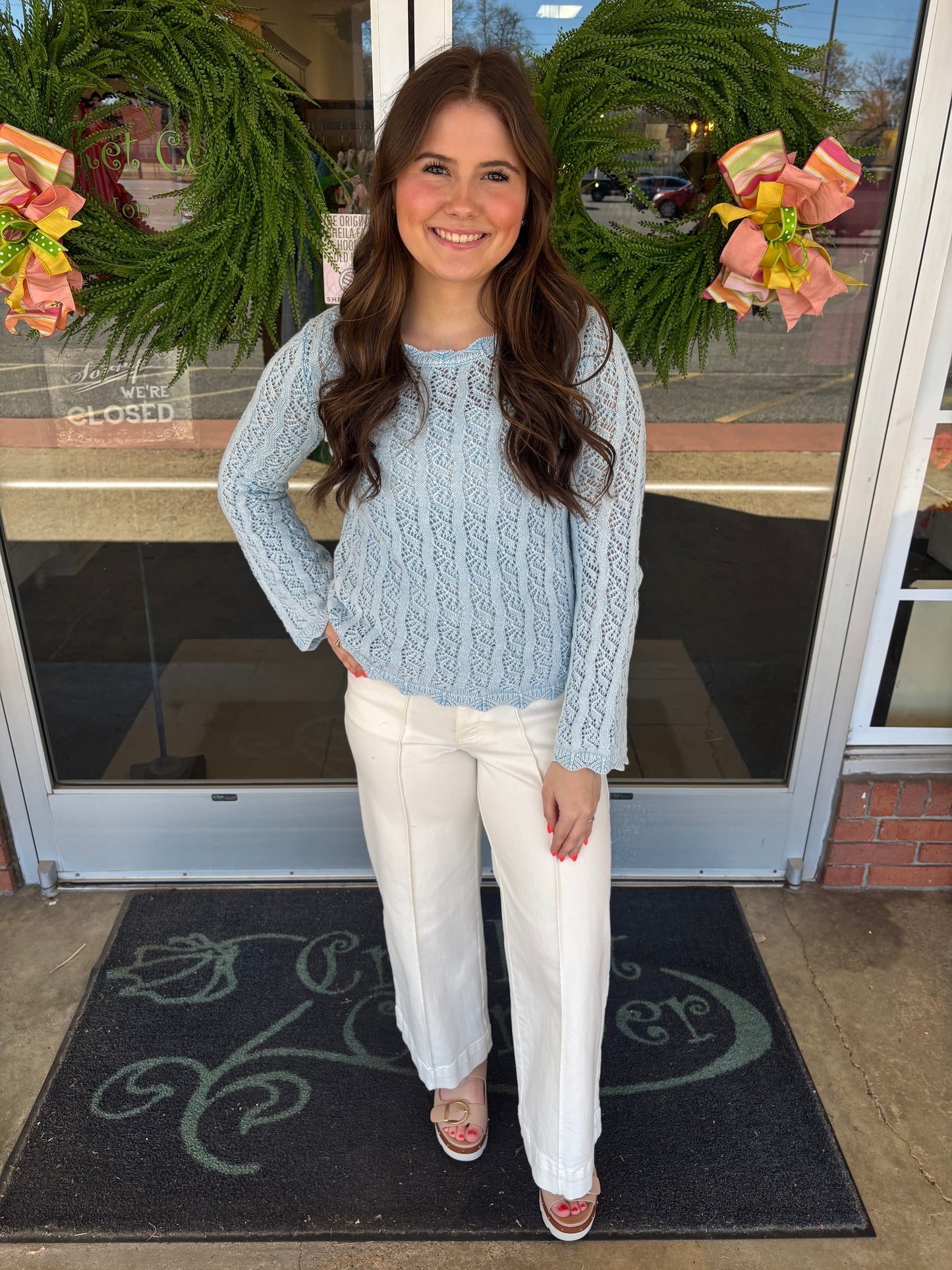 Pacific Blue Long Sleeve Garment Dyed Sweater