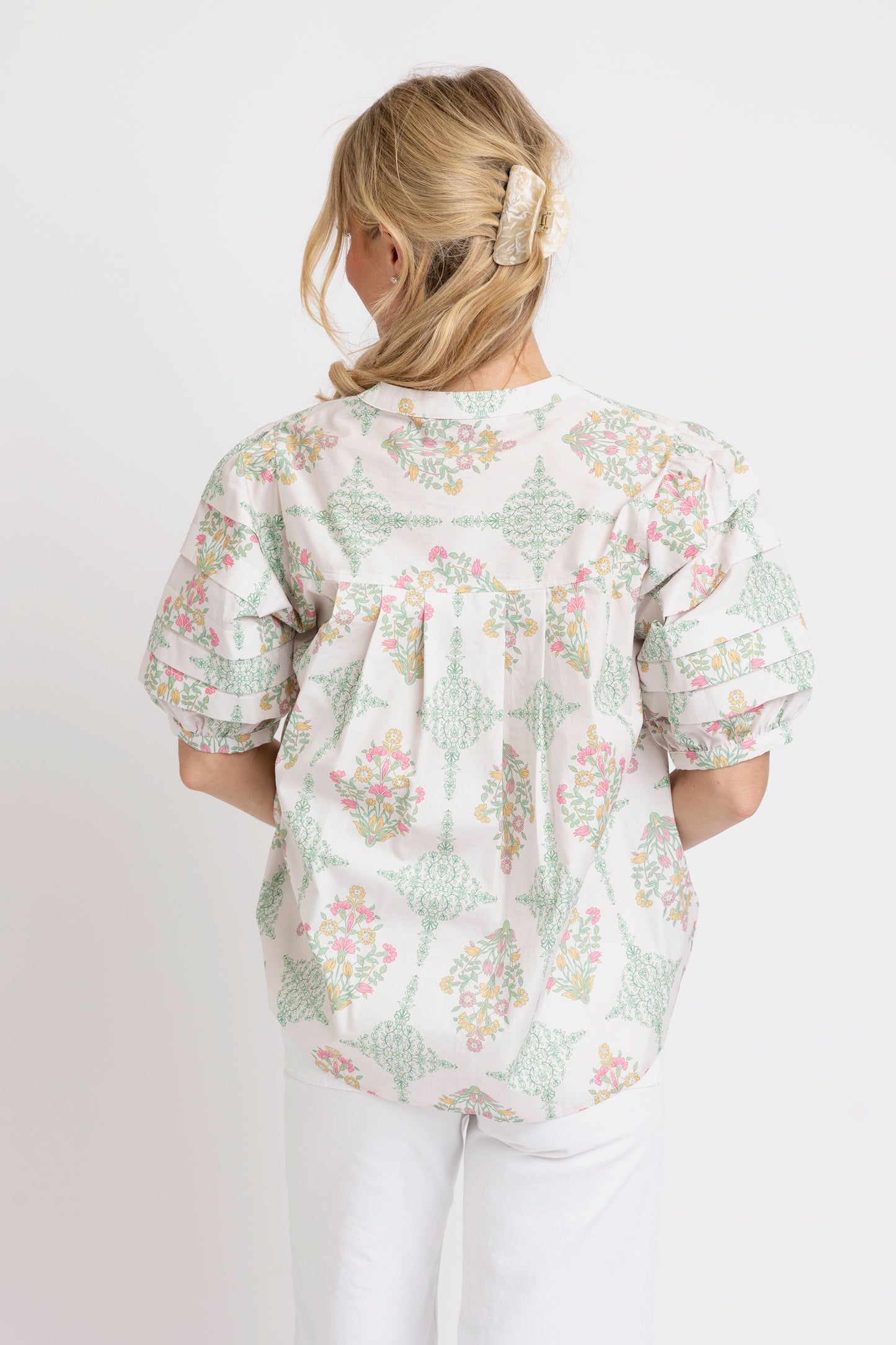 Vintage floral pleated sleeve top