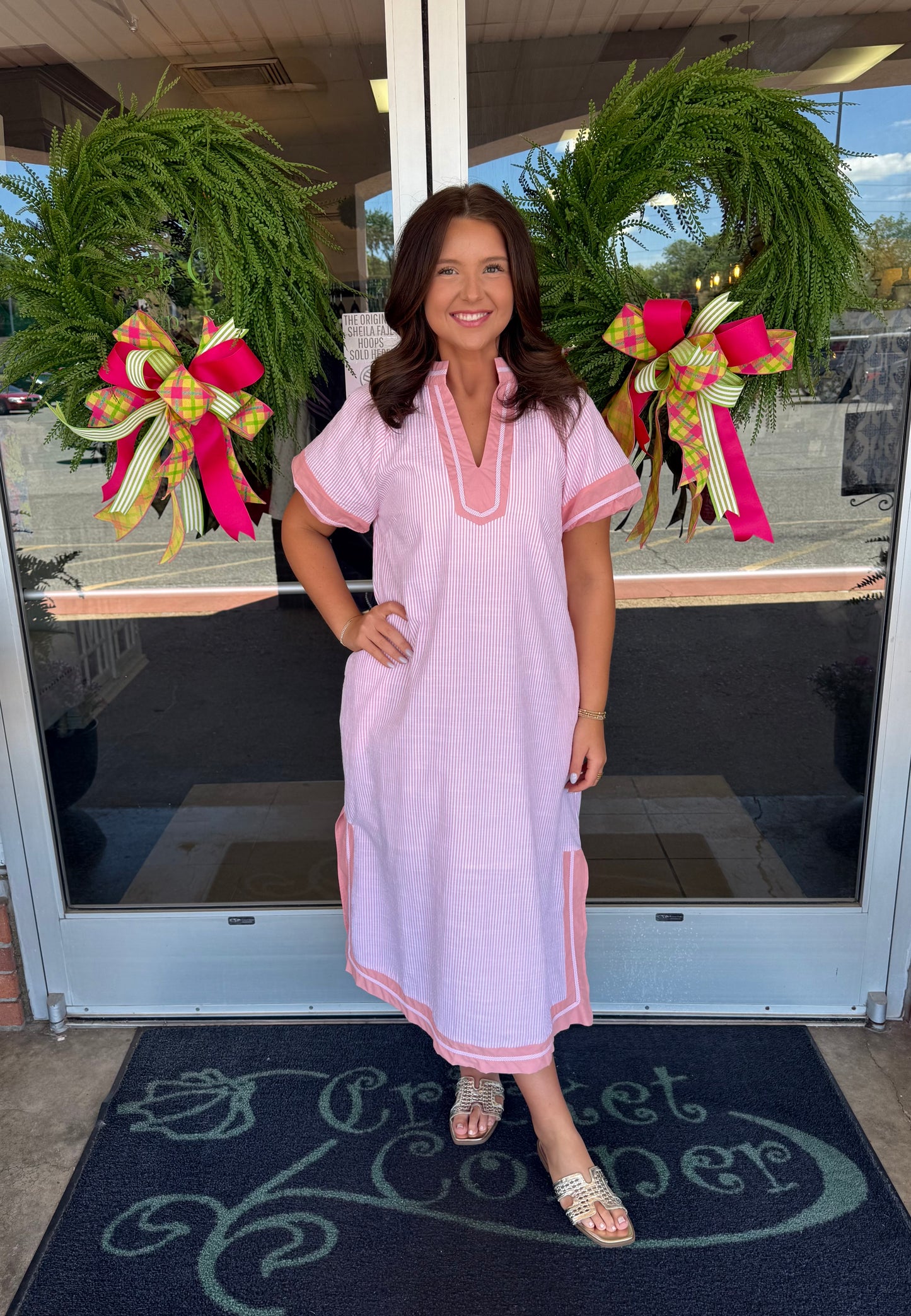 Pink Stripe Caftan Dress