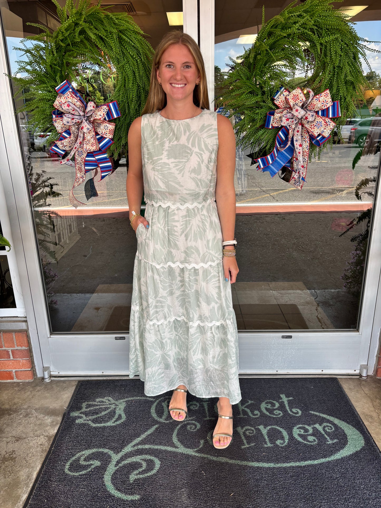 Mint Leaf Print Ric Rac Maxi Skirt