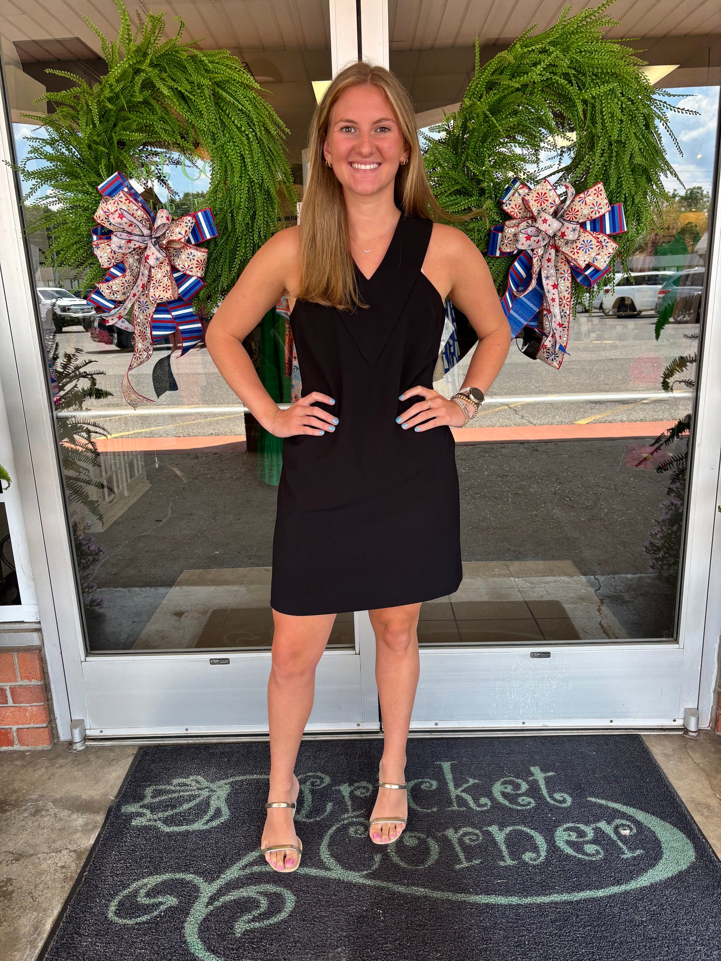 Black V-Yoke Halter Dress