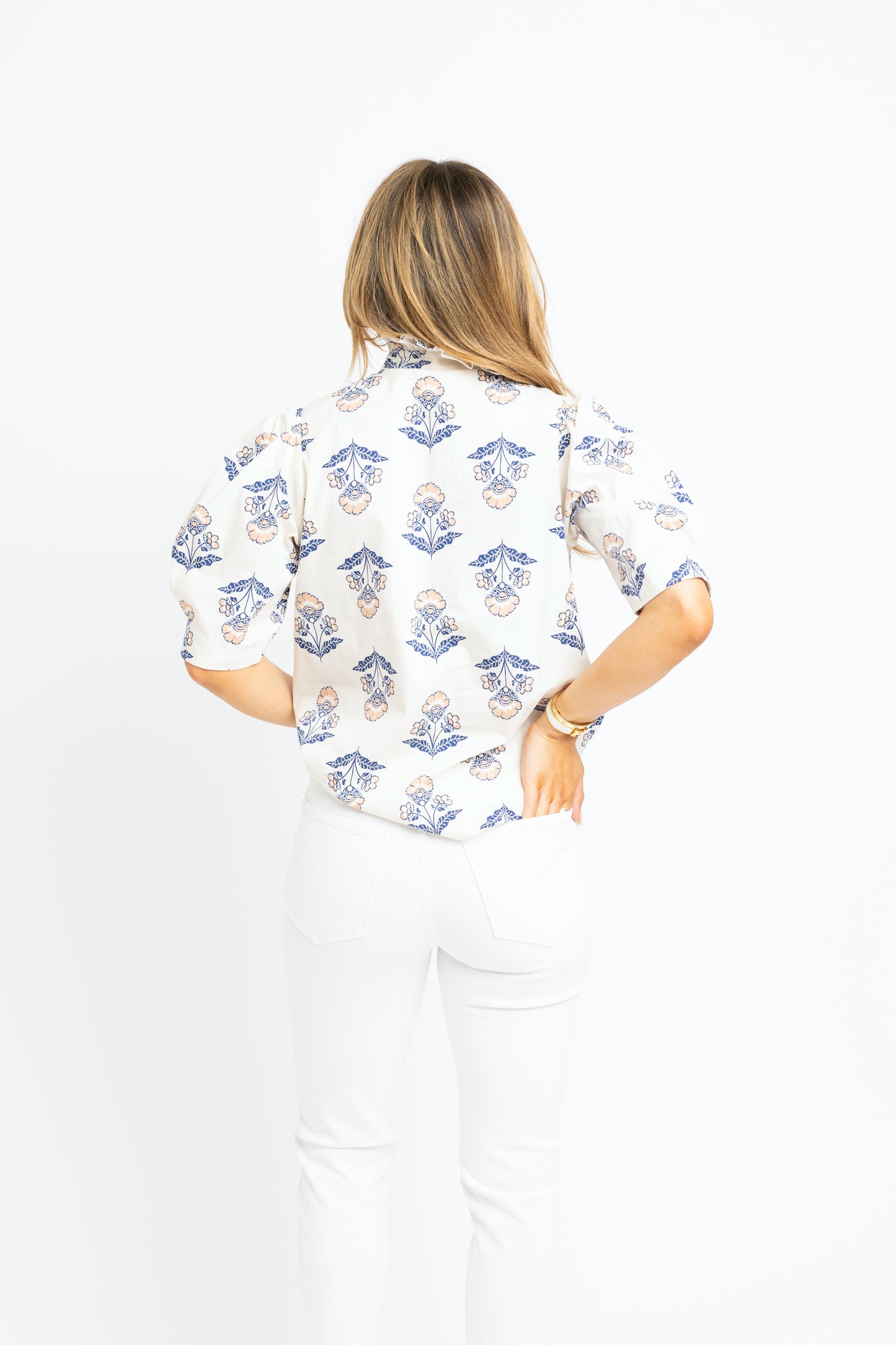 Vintage Floral ruffle neck Button top