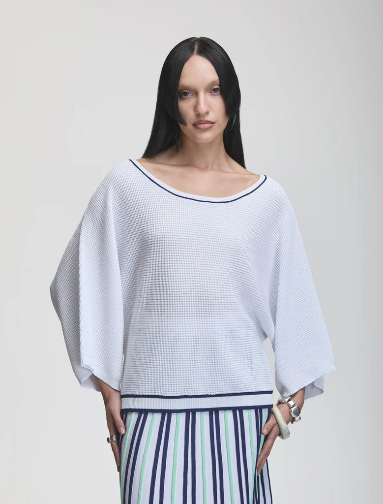 Deuce White with Navy Trim Sweater
