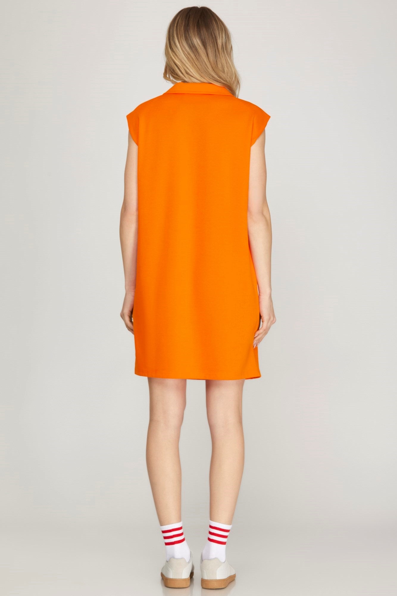 Orange Half Zip Collared Knit Dress w/ Pockets