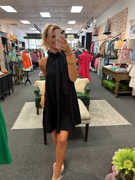 Gracie-ruffle tie neck dress