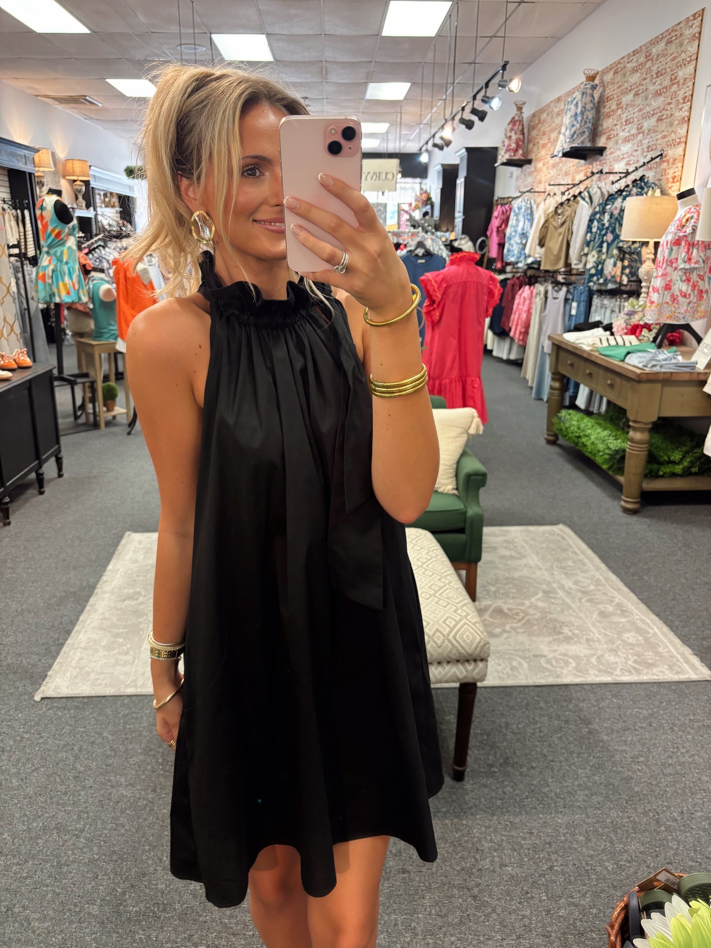 Gracie-ruffle tie neck dress