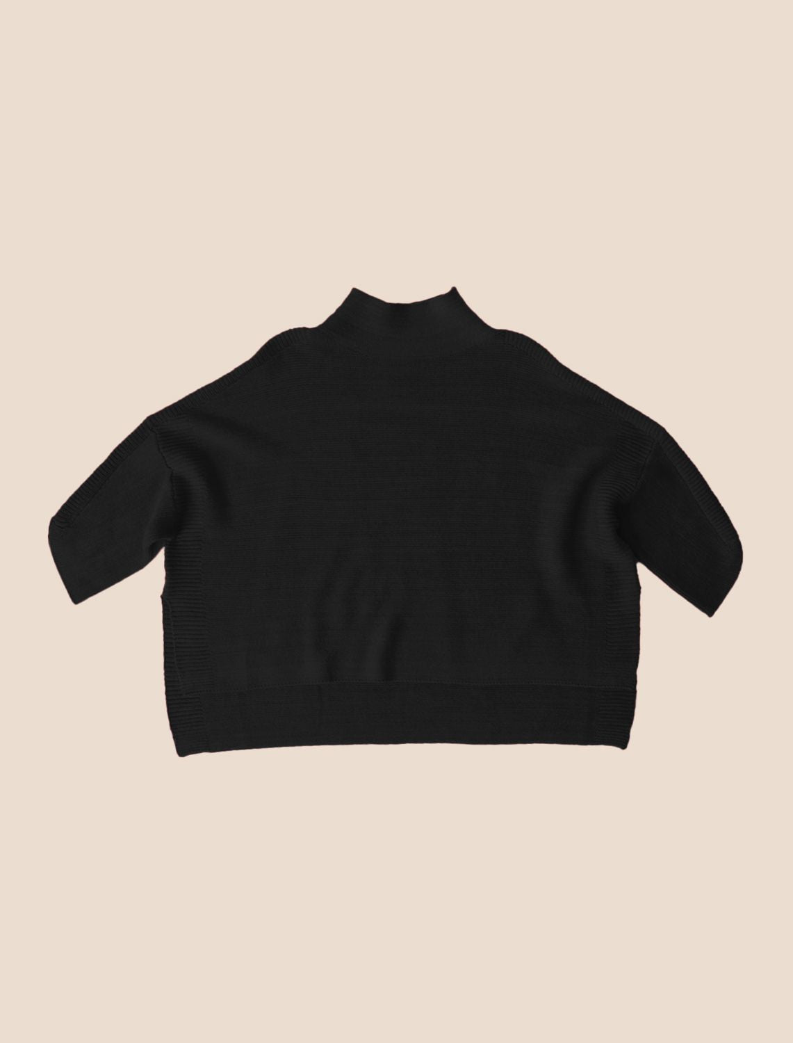 Boho Black 3/4Slv Sideslit Turtlenk Sweater