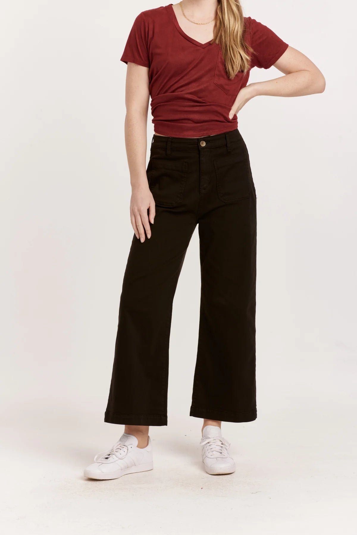 Blk Patch Pocket Crop Wideleg Pant