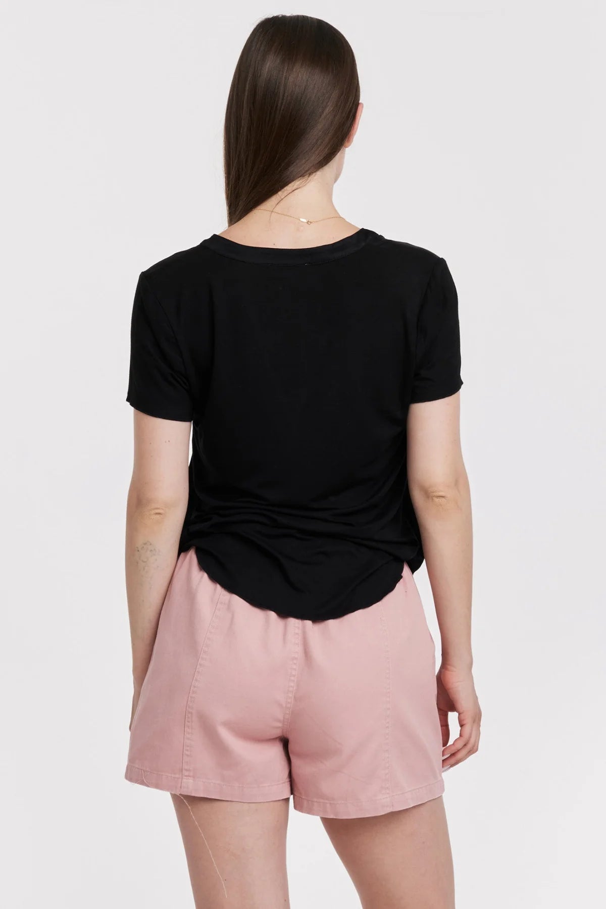 Lilo Black Satin Short Sleeve Vneck Top