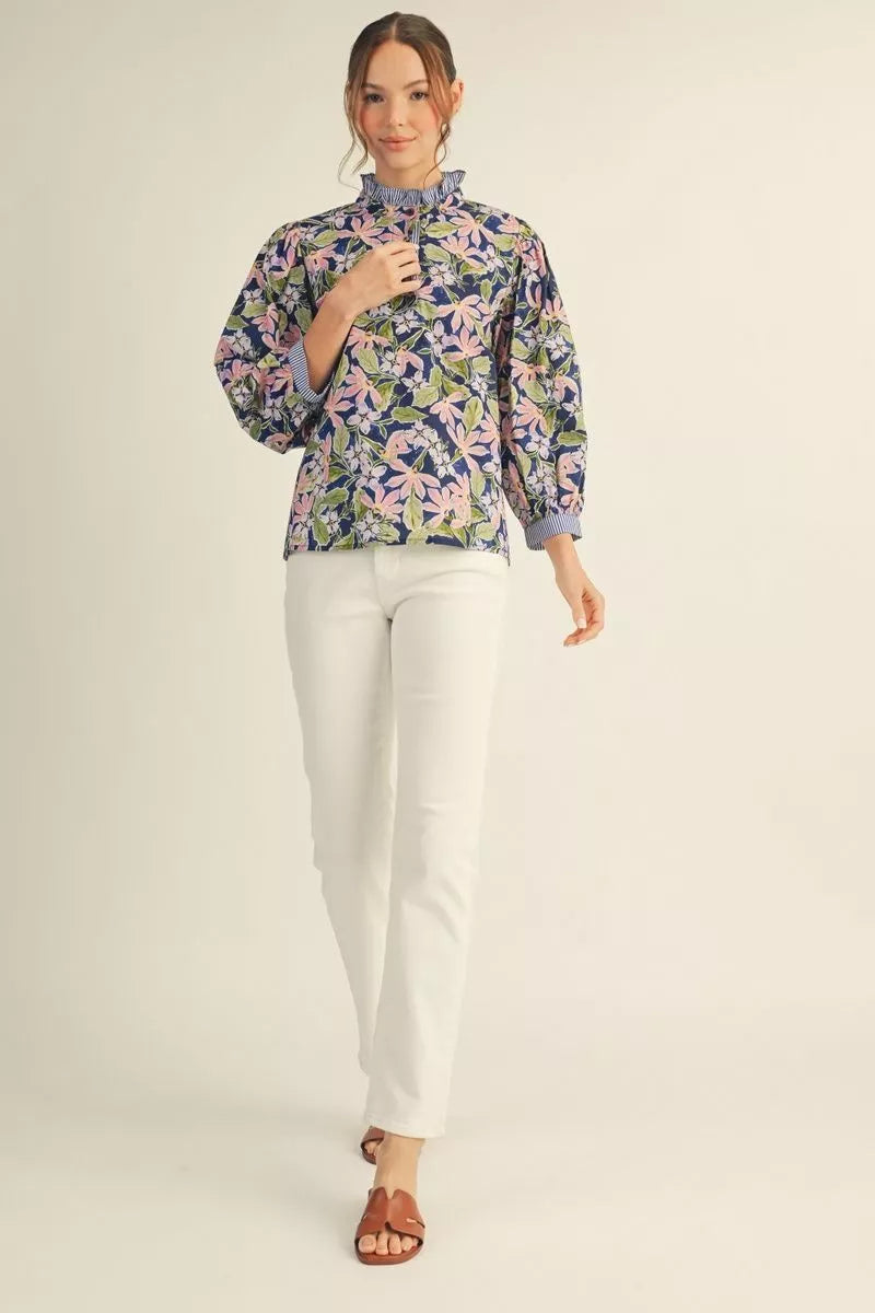 Navy Floral Top